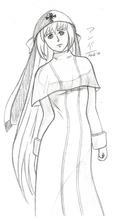 Elly in a Nisan Nun dress